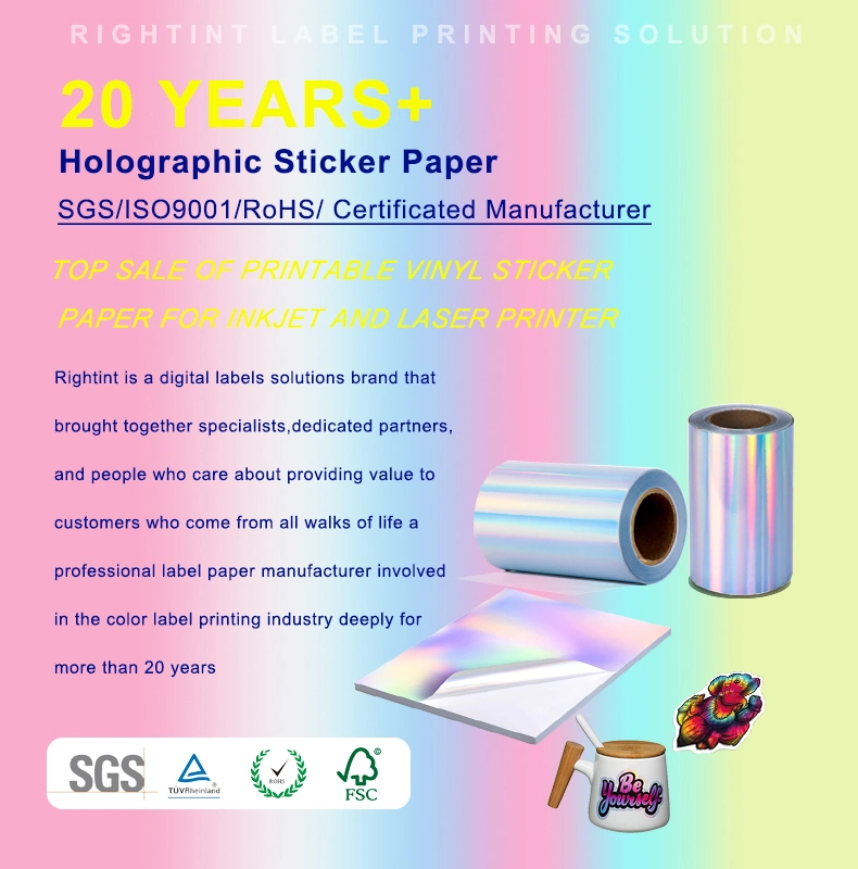 Carton Aluminum Foil Rightint One Side Coated Holographic Sticker Paper
