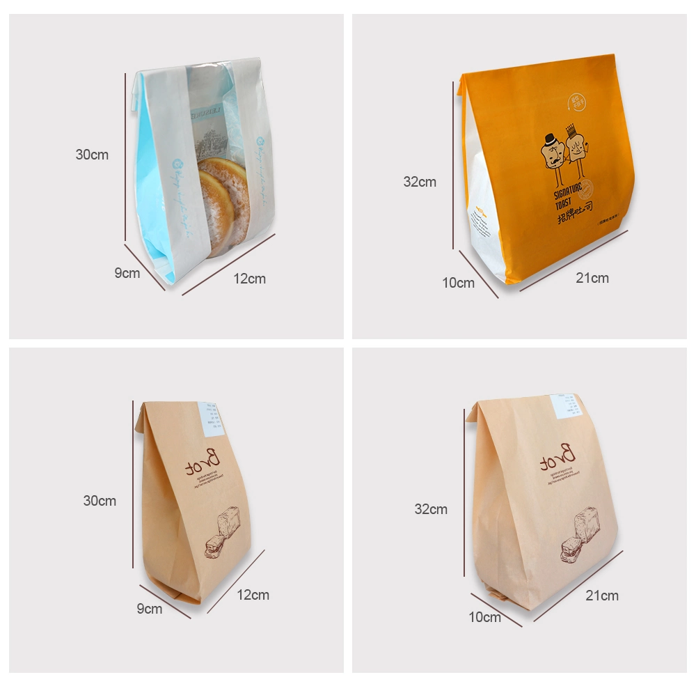 Customized Bread Bakery Packaging Greaseproof White Paper Bag with Clear Window